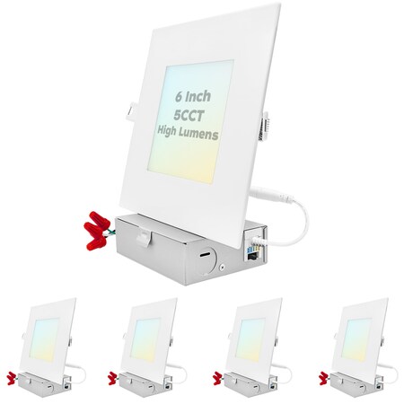 Luxrite 6" Square Ultra Thin LED Recessed Downlights 5 CCT Selectable 2700K-5000K 15W 1400LM Dimmable 4-Pack LR23747-4PK